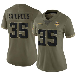 Limited Marcus Sherels Women's Minnesota Vikings 2022 Salute To Service Jersey - Olive