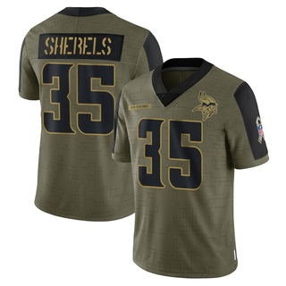 Limited Marcus Sherels Youth Minnesota Vikings 2021 Salute To Service Jersey - Olive